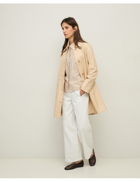 Chaqueta Larga de Piel Napa – Yerse - color crudo