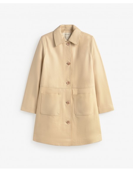 Chaqueta Larga de Piel Napa – Yerse - color crudo - vista frontal en plano