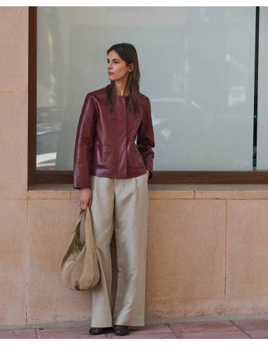 Chaqueta de Piel Napa con Bolsillos Plastrón –...