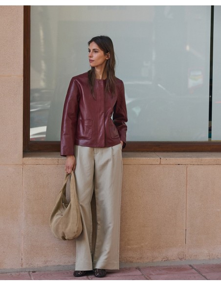 Chaqueta de Piel Napa con Bolsillos Plastrón – Yerse