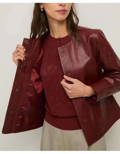 Chaqueta de Piel Napa con Bolsillos Plastrón – Yerse - color burdeos