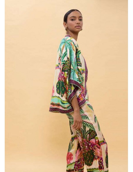 Kimono estampado de palmeras multicolor - Lola Casademunt