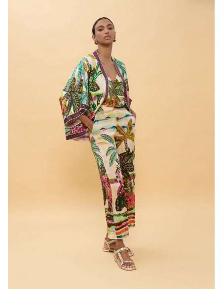 Kimono estampado de palmeras multicolor - Lola Casademunt