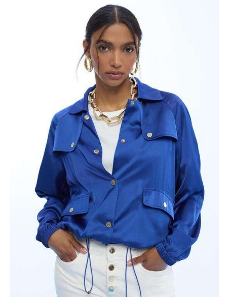 Chaqueta bomber fluida azul klein con bolsillos