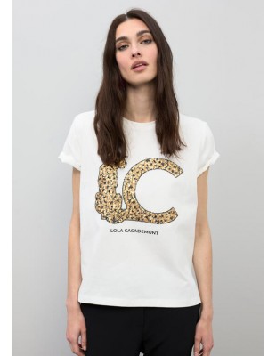 Camiseta blanca con logo LC de lentejuelas - Lola Casademunt