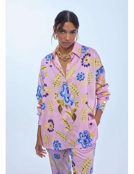 Camisa satinada oversize de flores Lola Casademunt