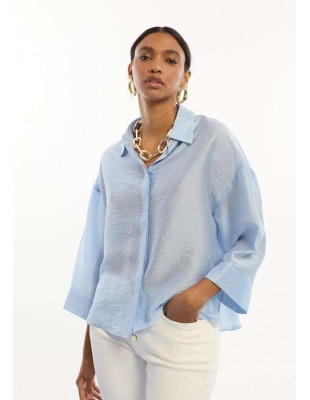 Camisa oversize azul celeste en tencel y lino para mujer