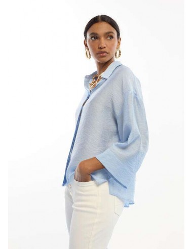 Camisa oversize azul celeste en tencel y lino para mujer