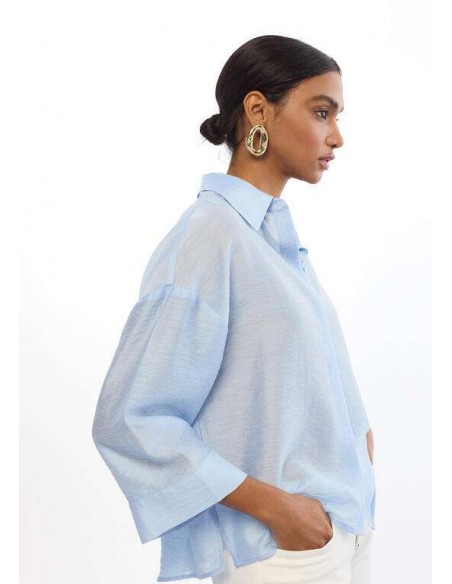 Camisa oversize azul celeste en tencel y lino para mujer
