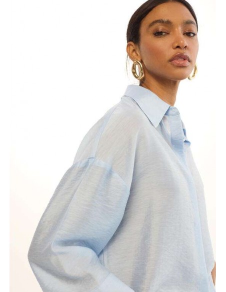 Camisa oversize azul celeste en tencel y lino para mujer