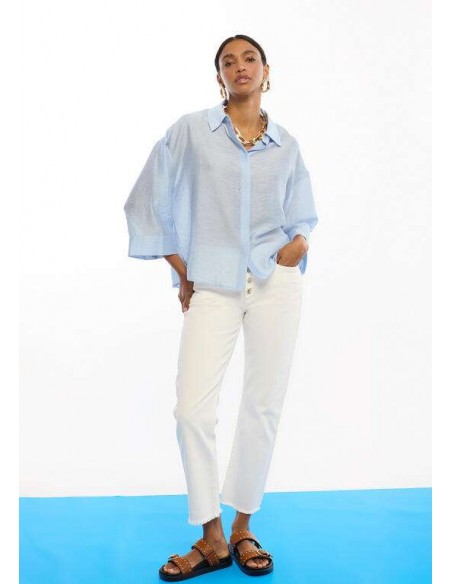 Camisa oversize azul celeste en tencel y lino para mujer